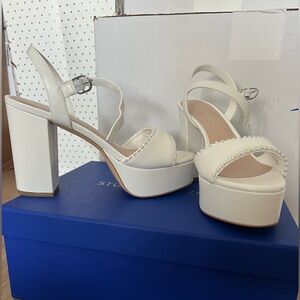 Stuart Weitzman White Platform Sandals with Ankle Strap